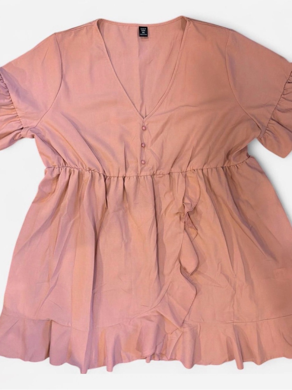 SHEIN Dusty Rose Tiered V-Neck Button-Front Babydoll Dress